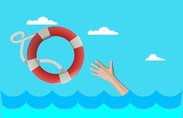 A cartoon image of a drowning hand reaching for lifebuoy